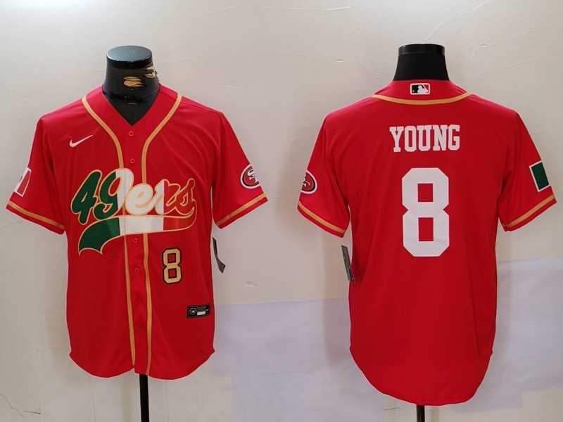 Men%27s San Francisco 49ers #8 Steve Young Red With Patch Cool Base Stitched Baseball Jersey